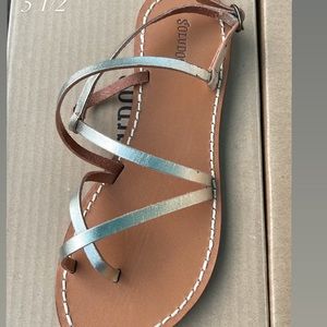 Zoe flat metallic leather sling back sandals